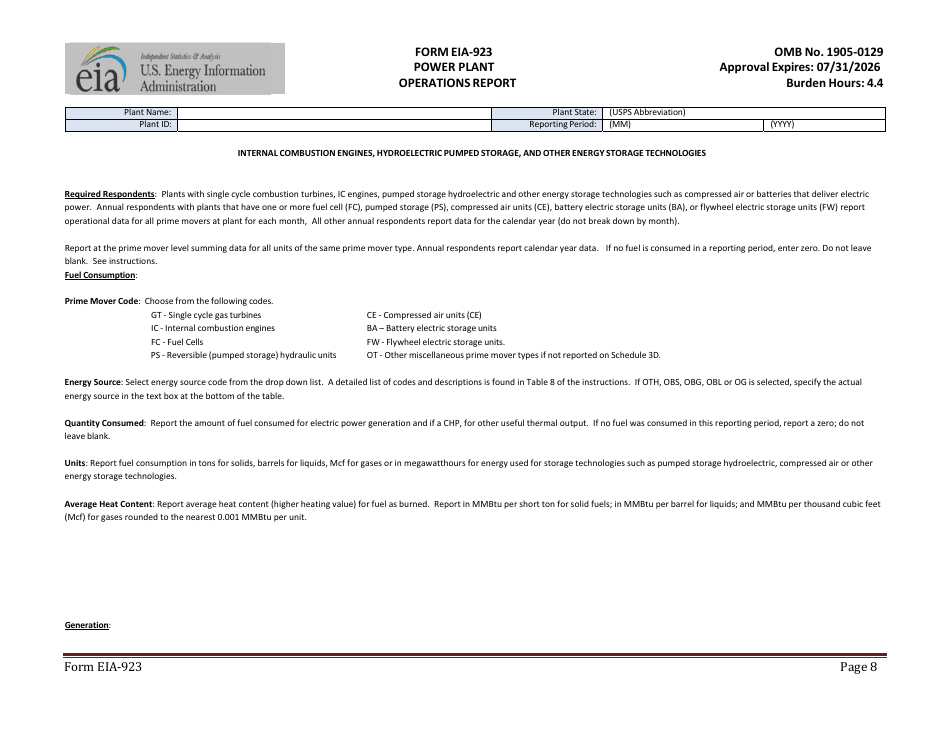 Form EIA-923 Power Plant Operations Report, Page 8