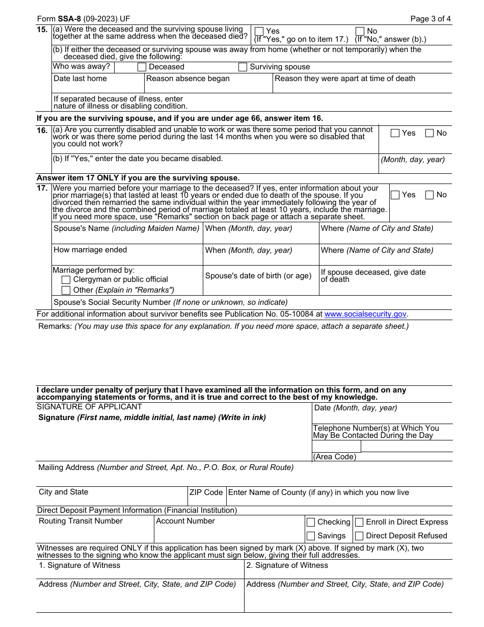 Form SSA-8 Download Fillable PDF or Fill Online Application for Lump ...