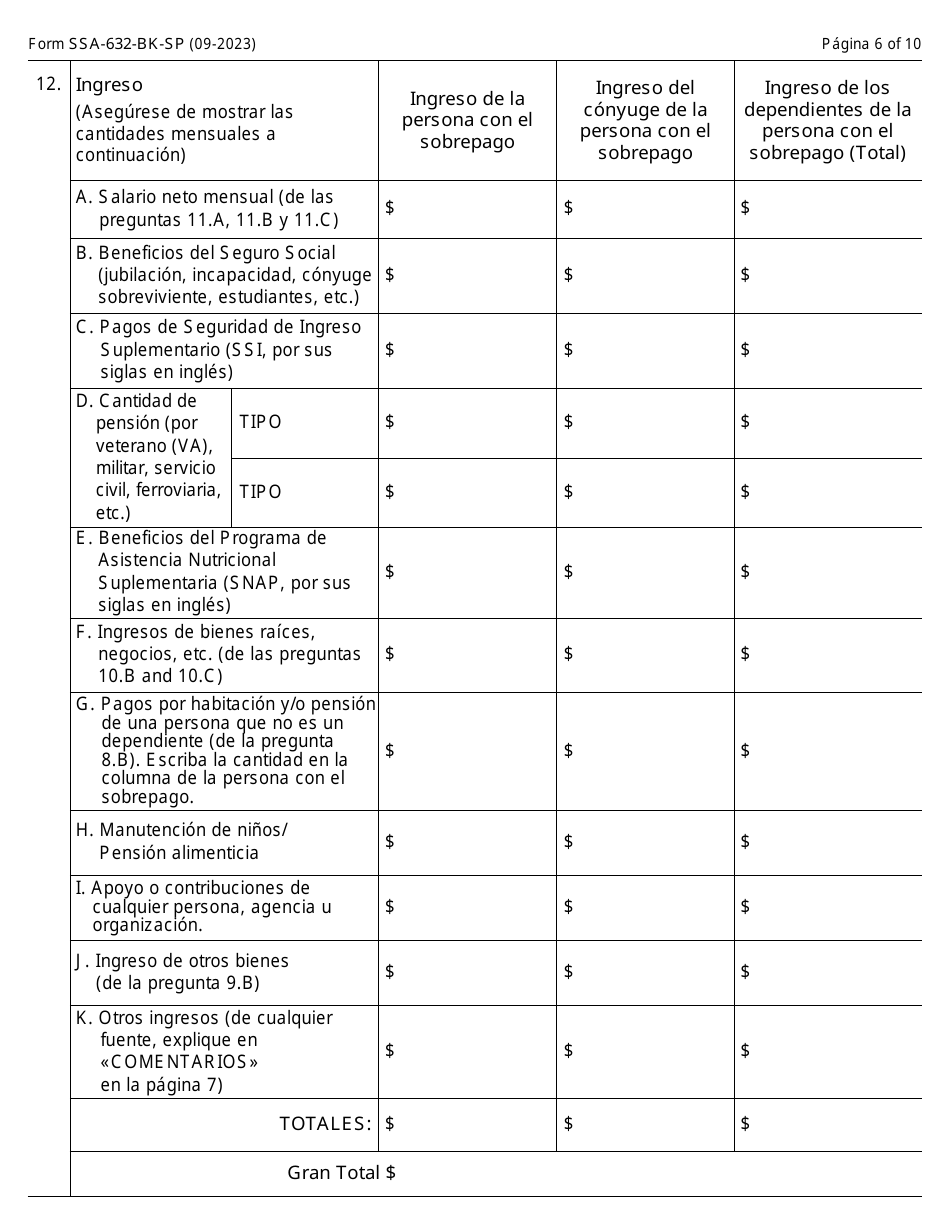 Formulario SS-632-BK-SP Solicitud Para Una Exencion De Recuperacion De Sobrepago (Spanish), Page 6