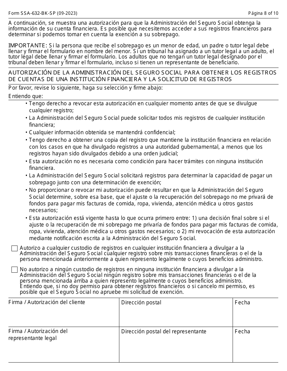 Formulario SS-632-BK-SP Solicitud Para Una Exencion De Recuperacion De Sobrepago (Spanish), Page 8