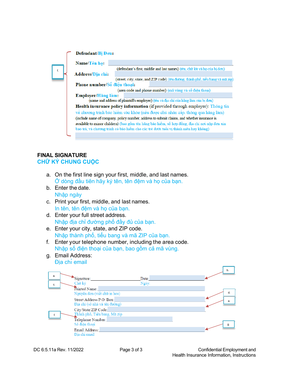 Instructions for Form DC6:5.11 Confidential Party Information - Nebraska (English / Vietnamese), Page 3