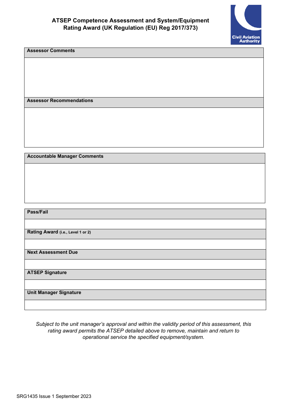 Form SRG1435 Atsep Competence Assessment and System / Equipment Rating Award (UK Regulation (Eu) 2017 / 373) - United Kingdom, Page 2