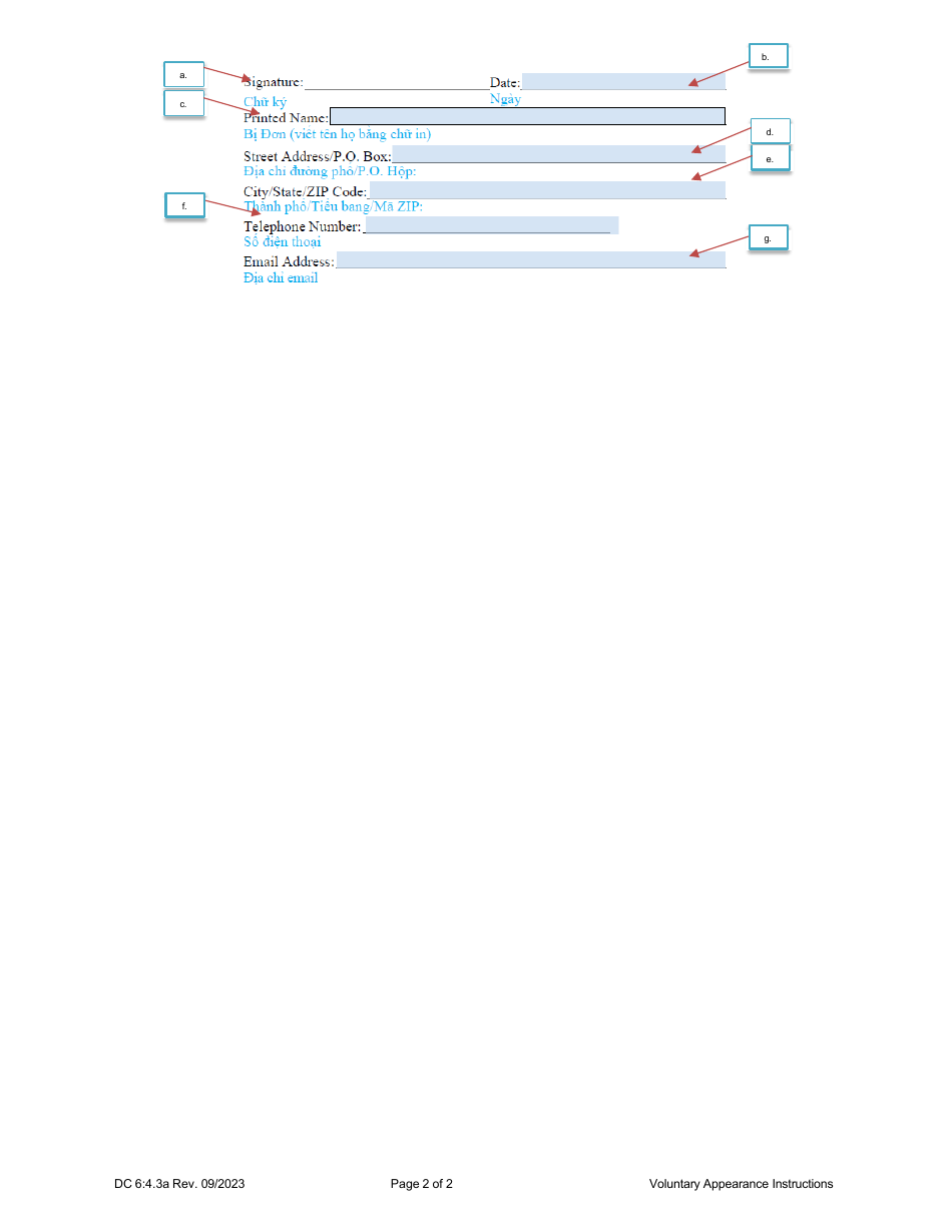 Instructions for Form DC6:4.3 Voluntary Appearance - Nebraska (English / Vietnamese), Page 2