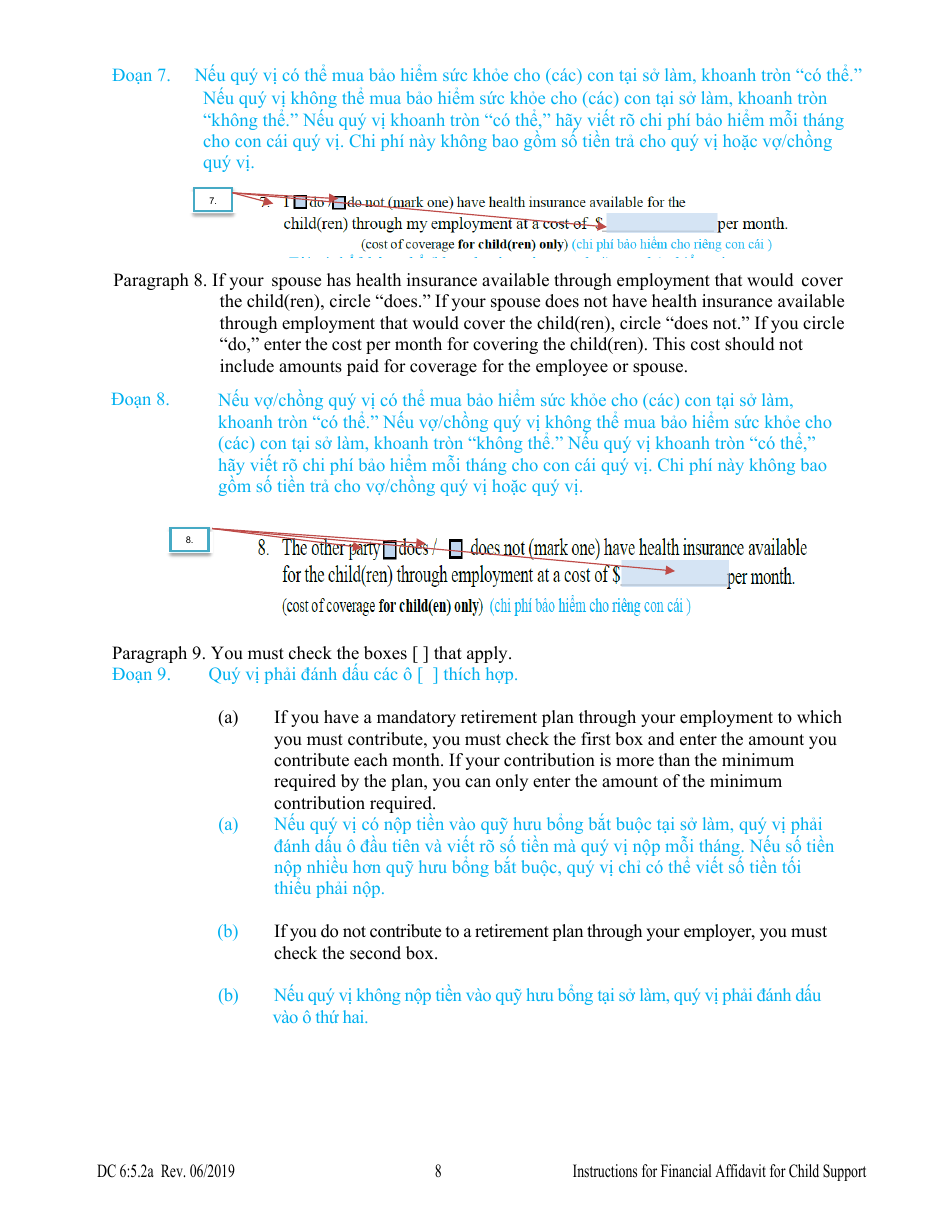 Instructions for Form DC6:5.2 Financial Affidavit for Child Support - Nebraska (English / Vietnamese), Page 8