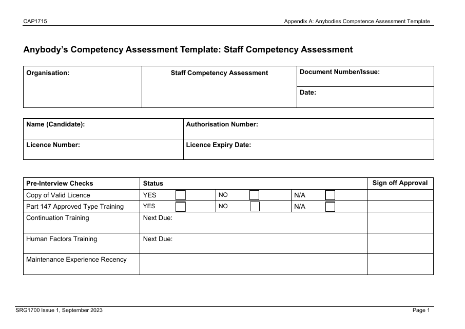 Form CAP1715 (SRG1700) Appendix A Anybody's Competency Assessment Template: Staff Competency Assessment - United Kingdom