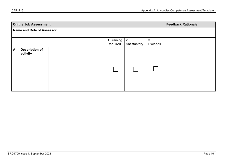 Form CAP1715 (SRG1700) Appendix A Anybodys Competency Assessment Template: Staff Competency Assessment - United Kingdom, Page 10