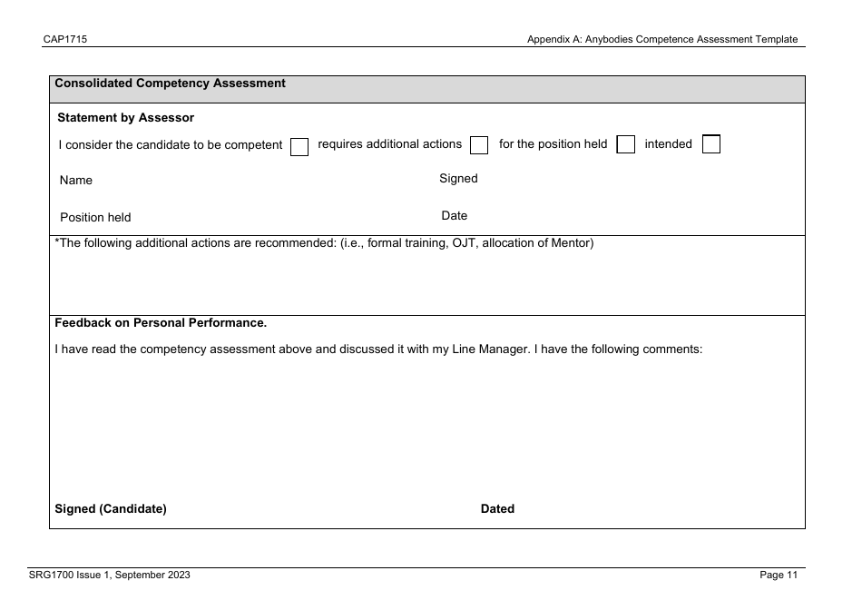 Form CAP1715 (SRG1700) Appendix A Anybodys Competency Assessment Template: Staff Competency Assessment - United Kingdom, Page 11