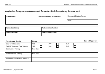 Form CAP1715 (SRG1700) Appendix A Anybody&#039;s Competency Assessment Template: Staff Competency Assessment - United Kingdom