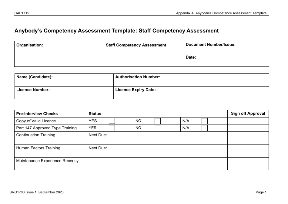 Form CAP1715 (SRG1700) Appendix A Anybodys Competency Assessment Template: Staff Competency Assessment - United Kingdom, Page 1