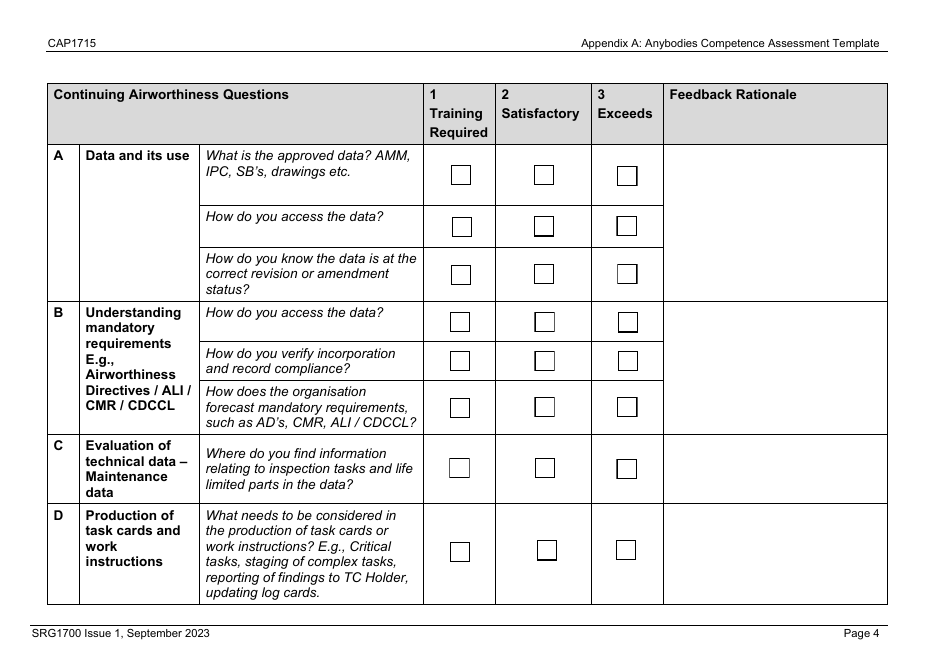 Form CAP1715 (SRG1700) Appendix A Anybodys Competency Assessment Template: Staff Competency Assessment - United Kingdom, Page 4