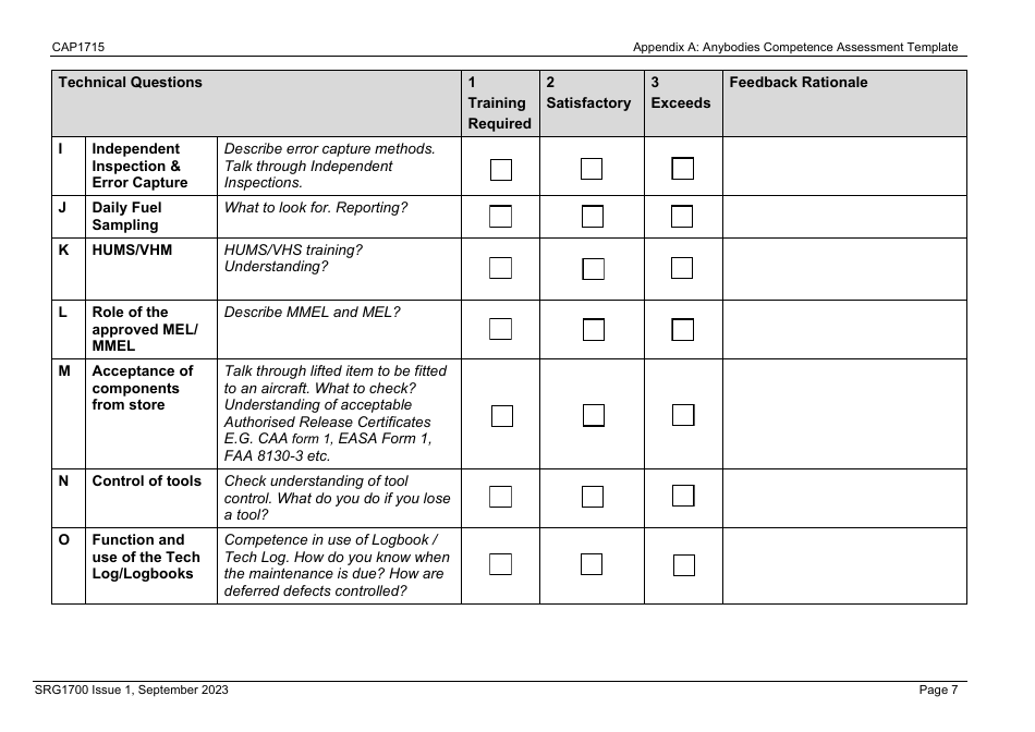 Form CAP1715 (SRG1700) Appendix A Anybodys Competency Assessment Template: Staff Competency Assessment - United Kingdom, Page 7