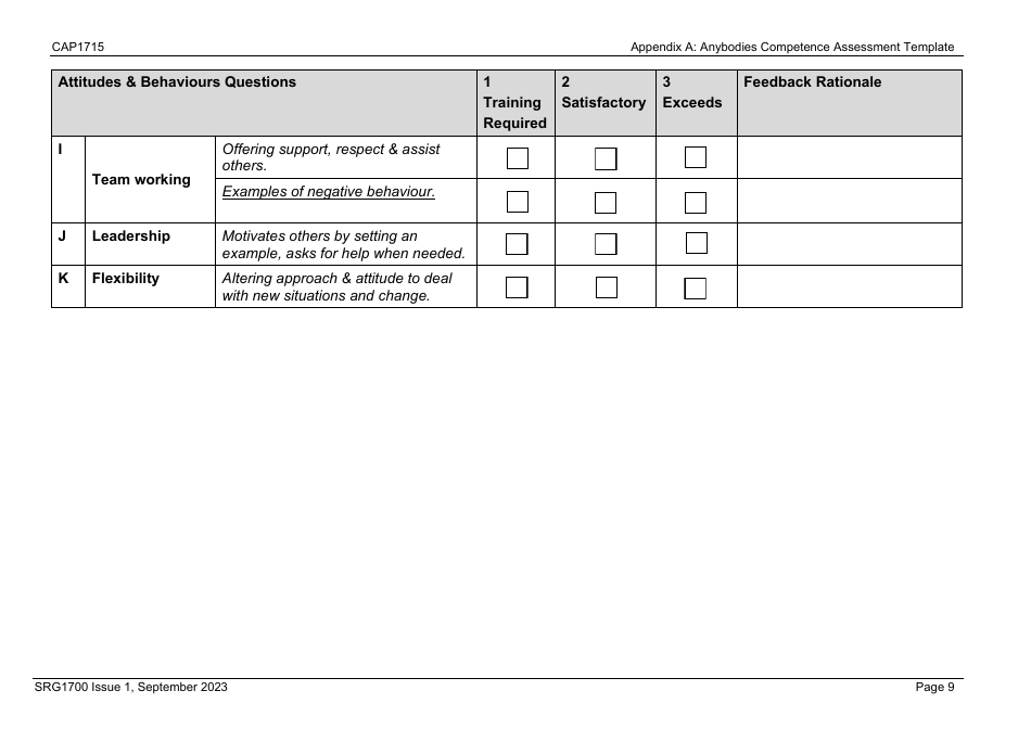 Form CAP1715 (SRG1700) Appendix A Anybodys Competency Assessment Template: Staff Competency Assessment - United Kingdom, Page 9