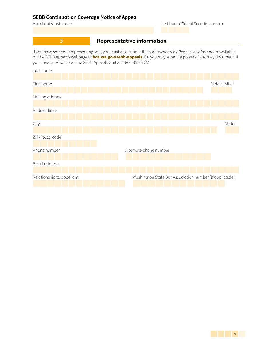 Form HCA20-0167 Sebb Continuation Coverage Notice of Appeal - Washington, Page 4