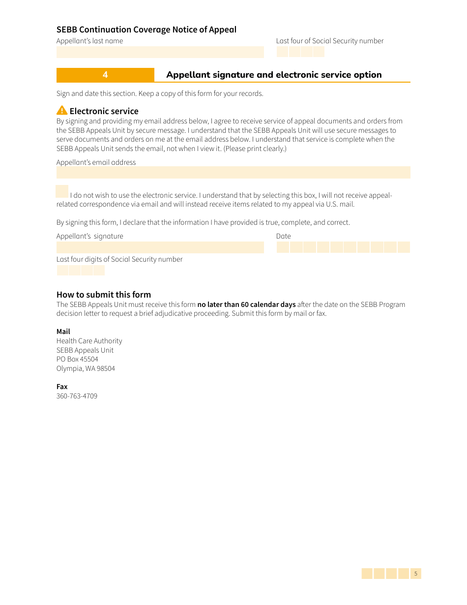 Form HCA20-0167 Sebb Continuation Coverage Notice of Appeal - Washington, Page 5