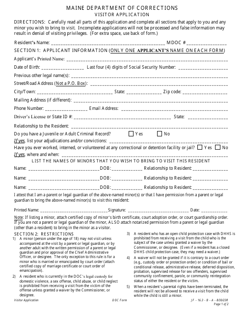 Visitor Application - Maine Download Pdf