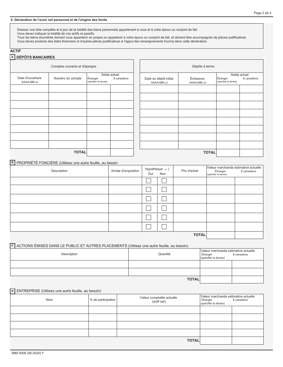 Forme IMM0008 Agenda 4A Immigration Economique - Candidats DES Provinces - Gens Daffaires - Canada (French), Page 2