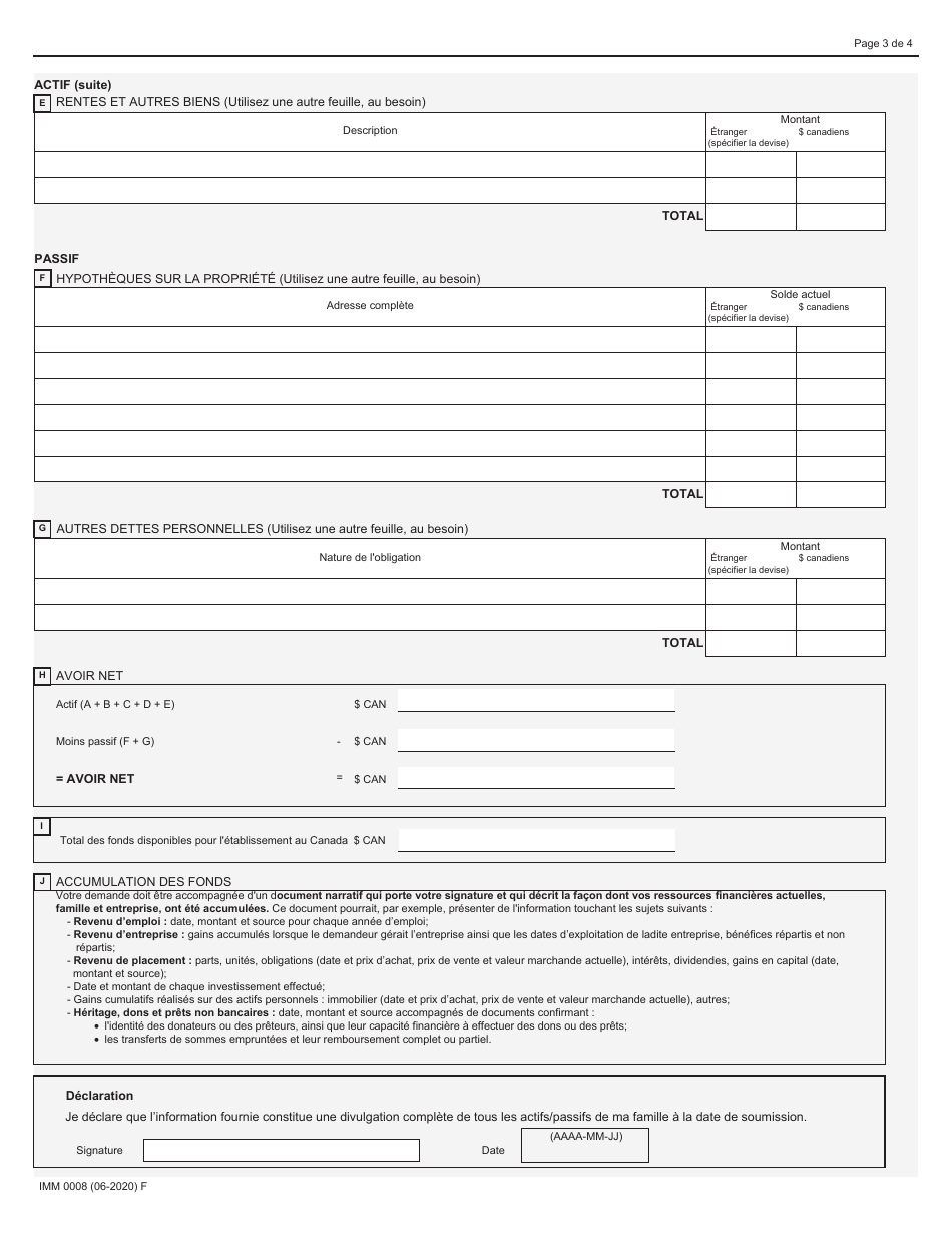Forme IMM0008 Agenda 4A Immigration Economique - Candidats DES Provinces - Gens Daffaires - Canada (French), Page 3