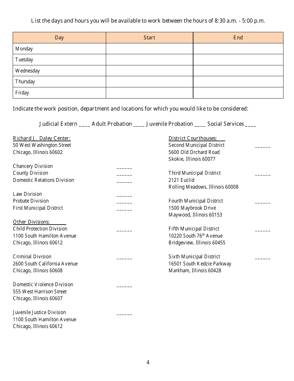 Volunteer Intern / Extern Application - Cook County, Illinois, Page 4