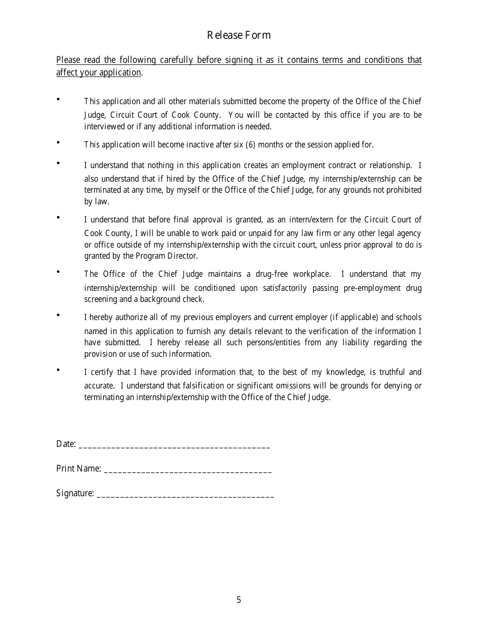 Volunteer Intern / Extern Application - Cook County, Illinois, Page 5