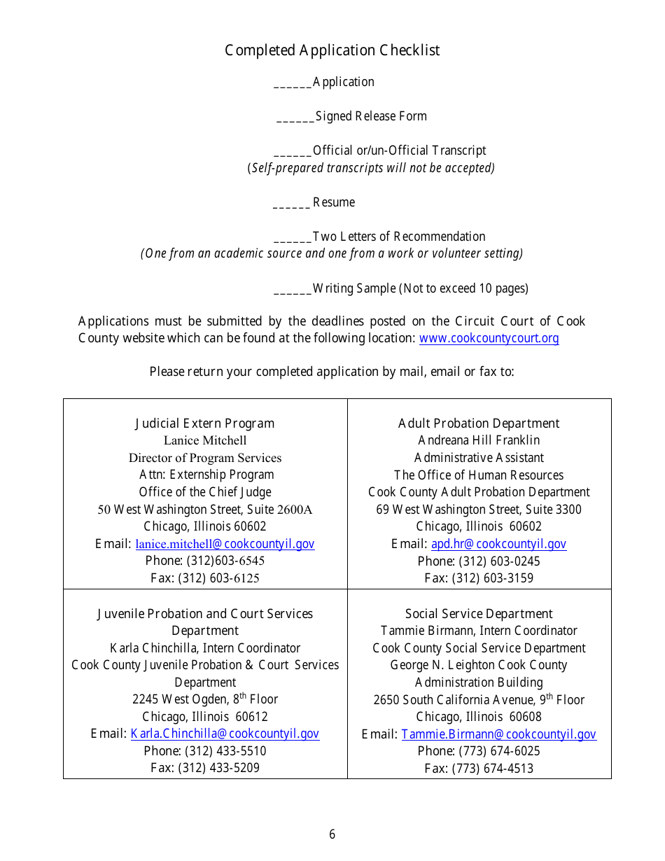 Volunteer Intern / Extern Application - Cook County, Illinois, Page 6
