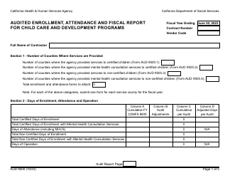 Document preview: Form AUD9500 Audited Enrollment, Attendance and Fiscal Report for Child Care and Development Programs - California, 2023