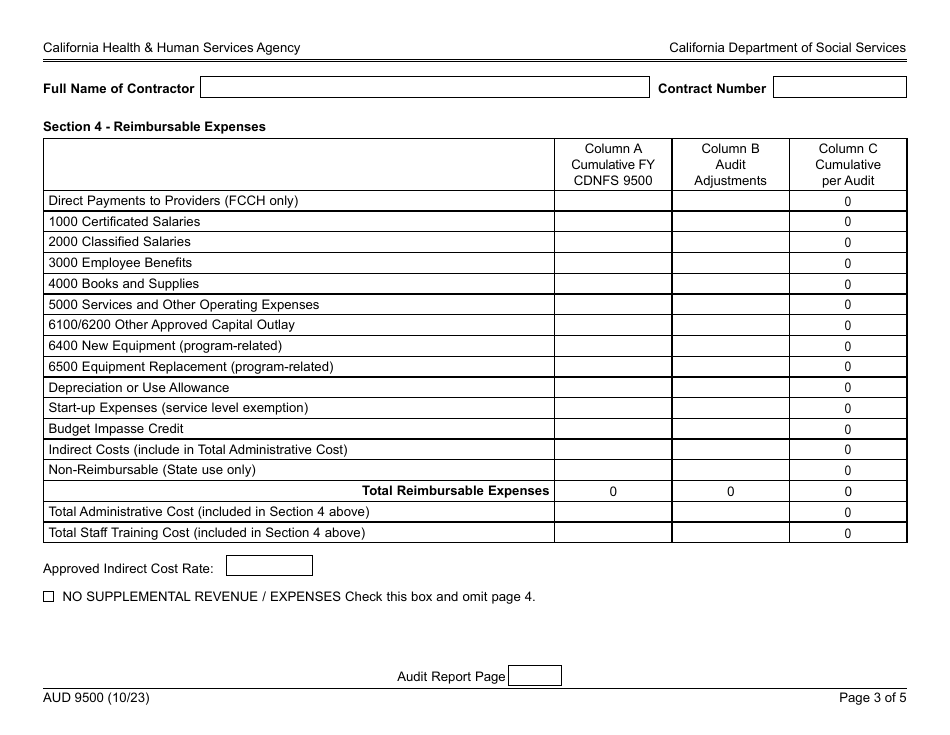 Form AUD9500 Audited Enrollment, Attendance and Fiscal Report for Child Care and Development Programs - California, Page 3