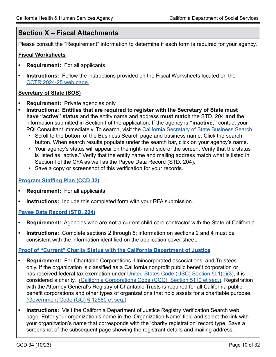 Form CCD34 General Child Care and Development Program Expansion Funds Request for Applications - California, Page 10