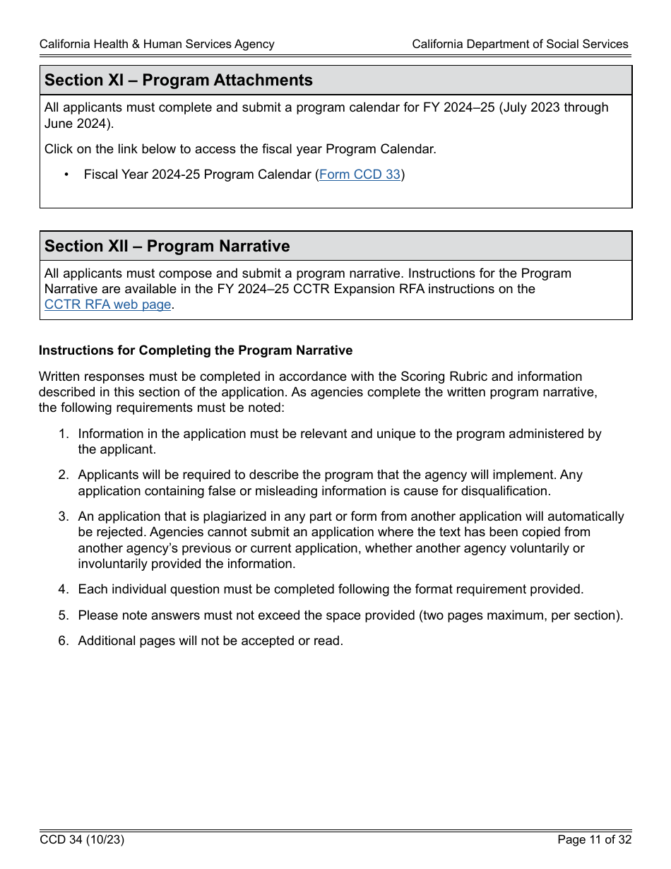 Form CCD34 General Child Care and Development Program Expansion Funds Request for Applications - California, Page 11
