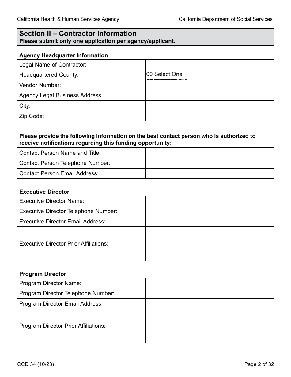 Form CCD34 General Child Care and Development Program Expansion Funds Request for Applications - California, Page 2
