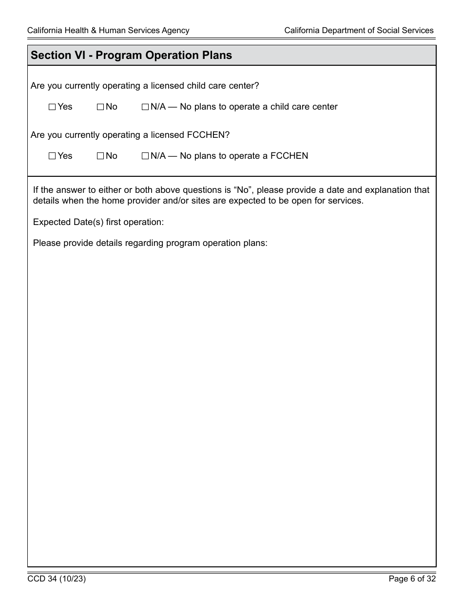 Form CCD34 General Child Care and Development Program Expansion Funds Request for Applications - California, Page 6