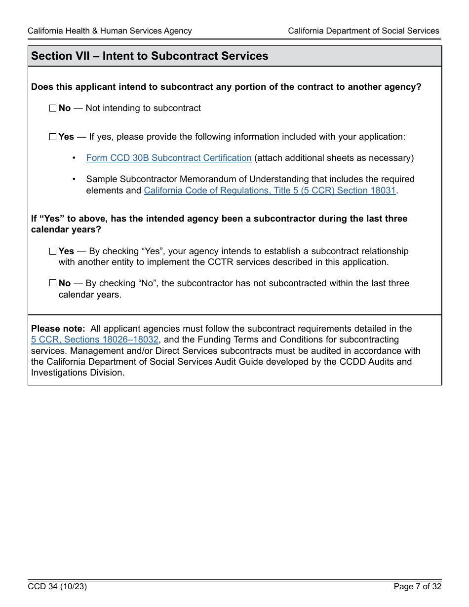 Form CCD34 General Child Care and Development Program Expansion Funds Request for Applications - California, Page 7