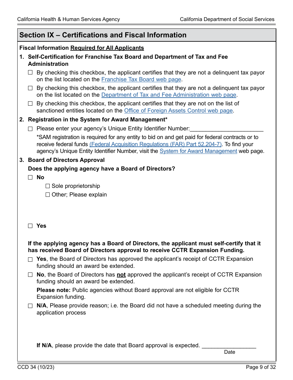 Form CCD34 General Child Care and Development Program Expansion Funds Request for Applications - California, Page 9