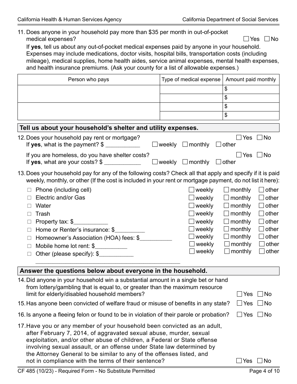 Form CF485 CalFresh Elderly Simplified Application - California, Page 4
