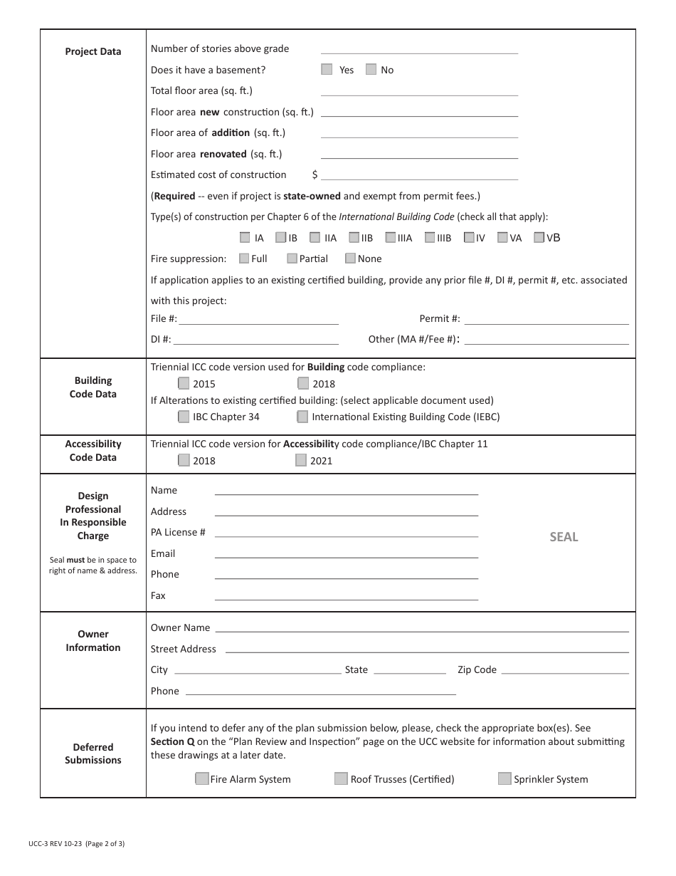 Form UCC-3 Application for Ucc Building Permit - Pennsylvania, Page 2