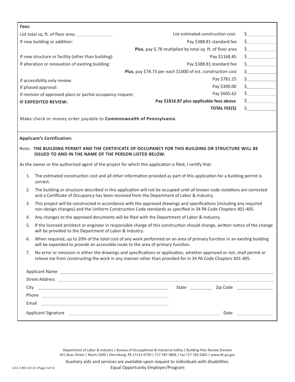 Form UCC-3 Application for Ucc Building Permit - Pennsylvania, Page 3