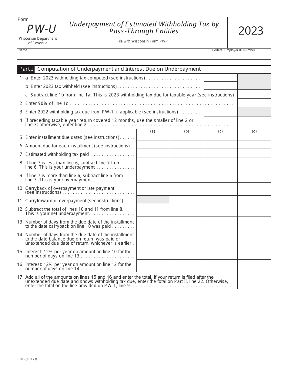 Form PWU (IC006) Download Printable PDF or Fill Online Underpayment