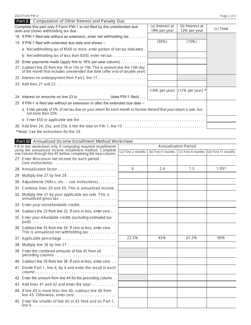 Form Pw U Ic 006 Download Printable Pdf Or Fill Online Underpayment Of Estimated Withholding 8911