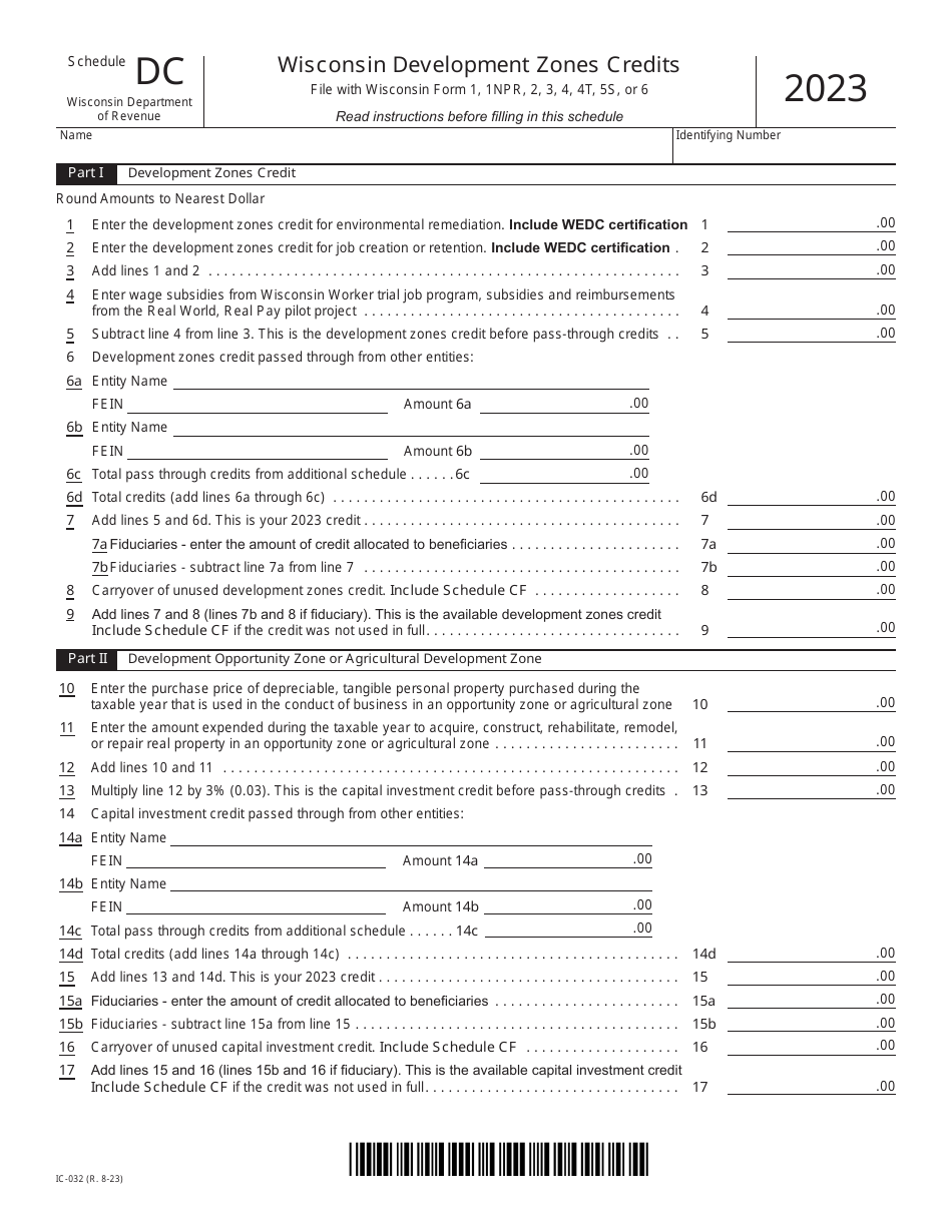 Form IC-032 Schedule DC Download Printable PDF or Fill Online Wisconsin ...