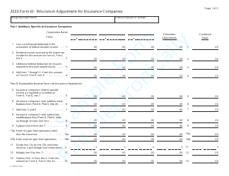 Form 6I (IC-402) Wisconsin Adjustment for Insurance Companies - Sample - Wisconsin