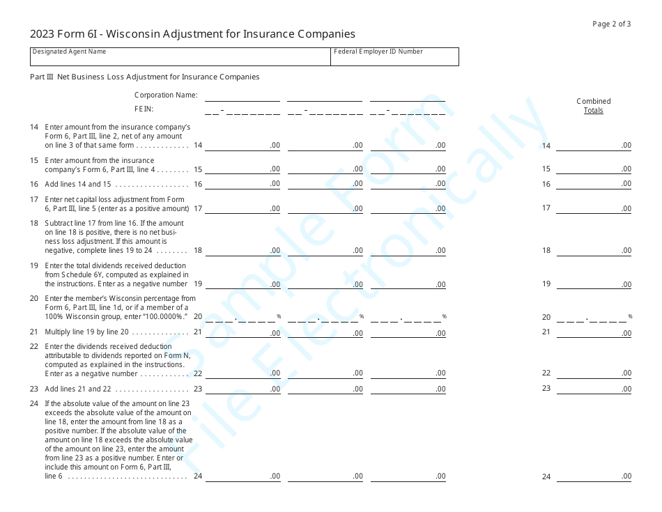 Form 6I (IC-402) Wisconsin Adjustment for Insurance Companies - Sample - Wisconsin, Page 2