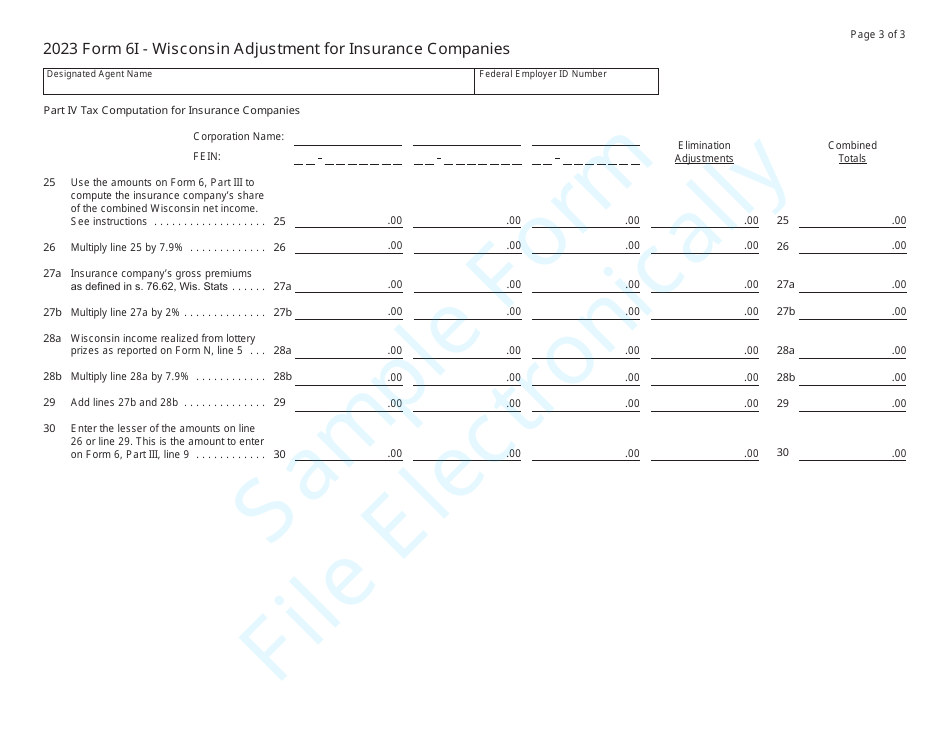 Form 6I (IC-402) Wisconsin Adjustment for Insurance Companies - Sample - Wisconsin, Page 3