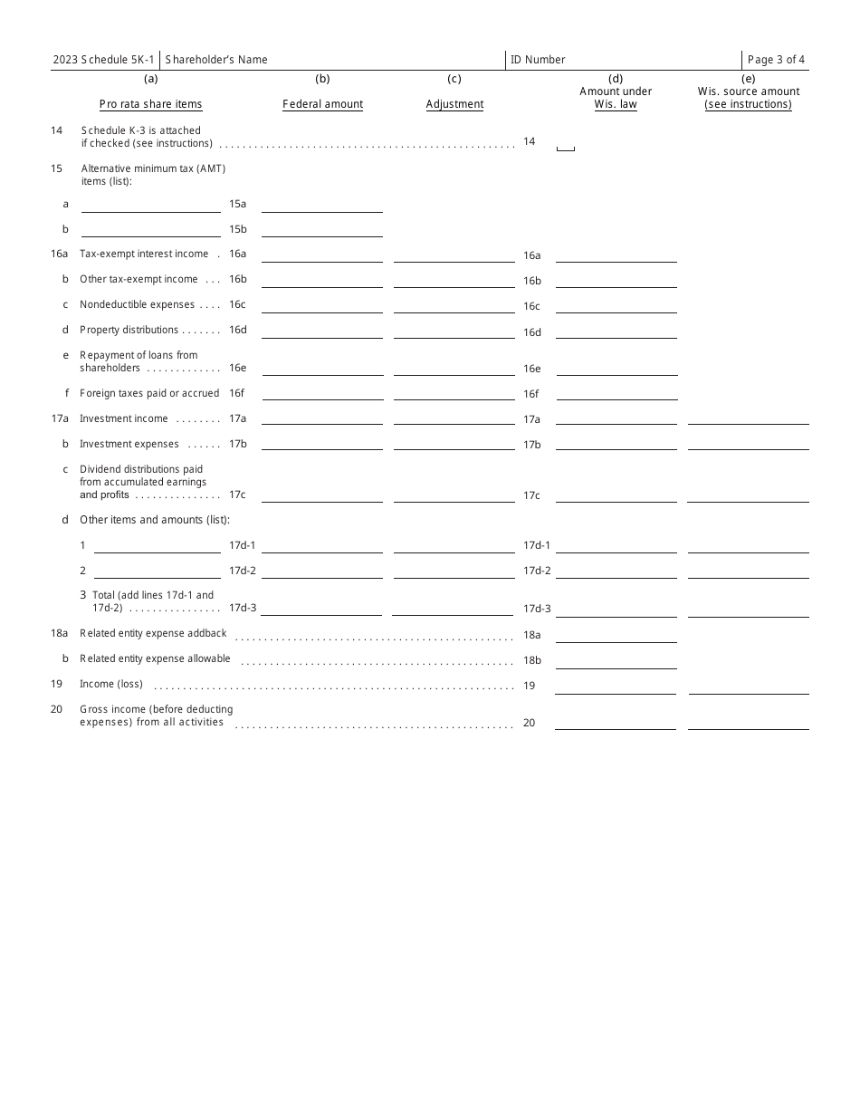 Form IC-056 Schedule 5K-1 Tax-Option (S) Corporation Shareholders Share of Income, Deductions, Credits, Etc. - Wisconsin, Page 3