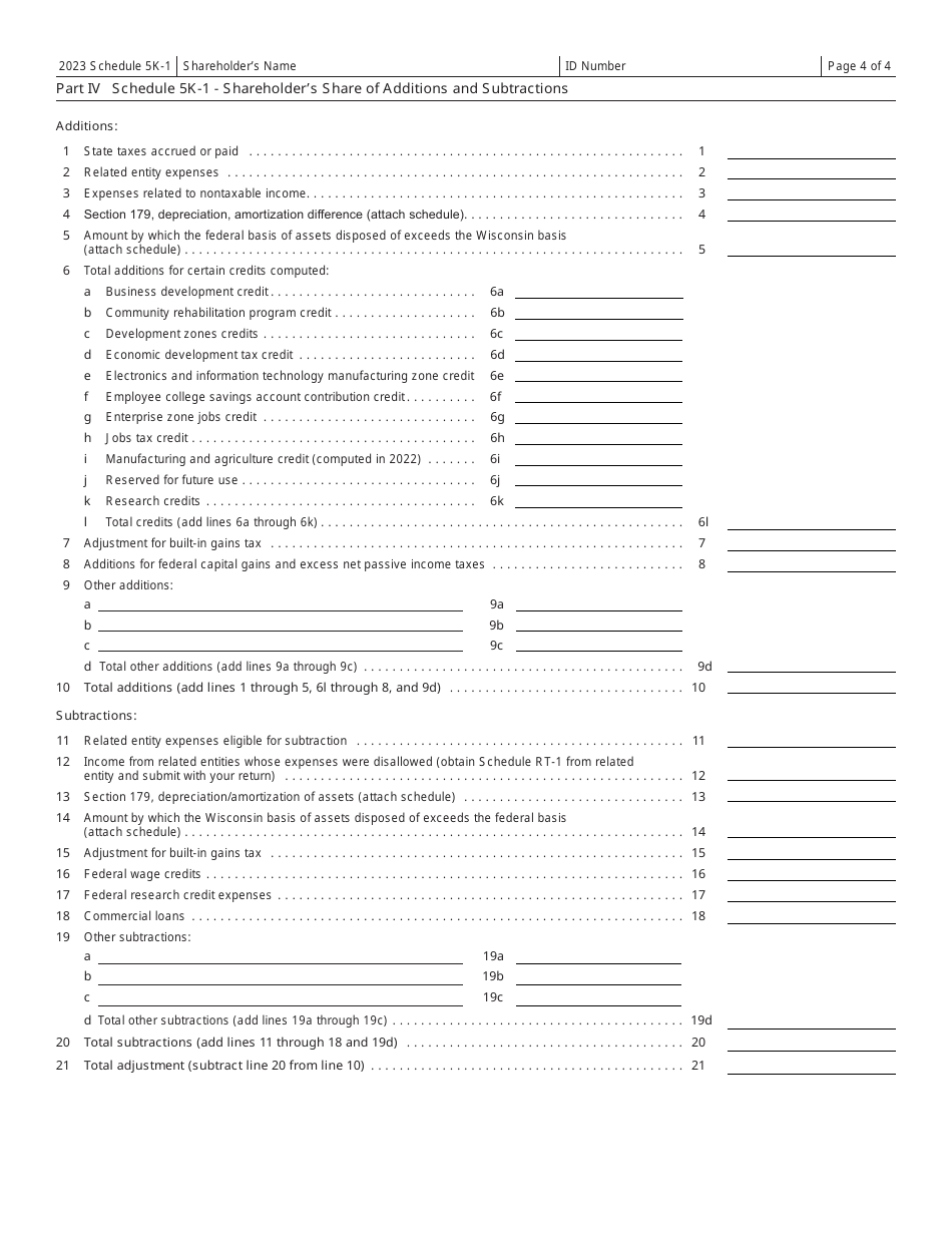 Form IC-056 Schedule 5K-1 Tax-Option (S) Corporation Shareholders Share of Income, Deductions, Credits, Etc. - Wisconsin, Page 4