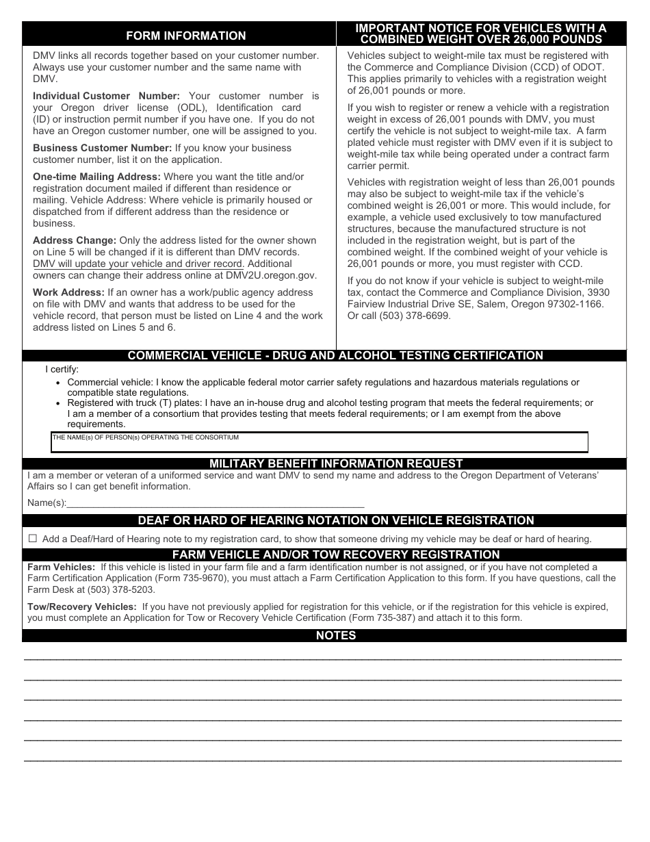 Form 735-268 Application for Registration, Renewal, Replacement or Transfer of Plates and / or Sticke - Oregon, Page 2
