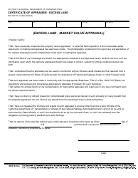 Document preview: Form DOT RW07-17 Certificate of Appraiser - Excess Land - California