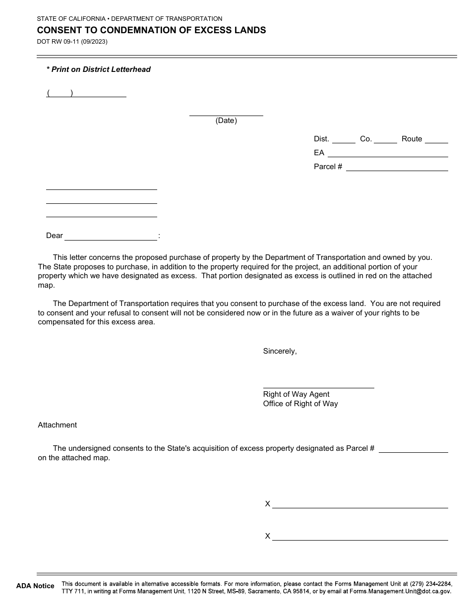 Form DOT RW09-11 - Fill Out, Sign Online and Download Fillable PDF ...