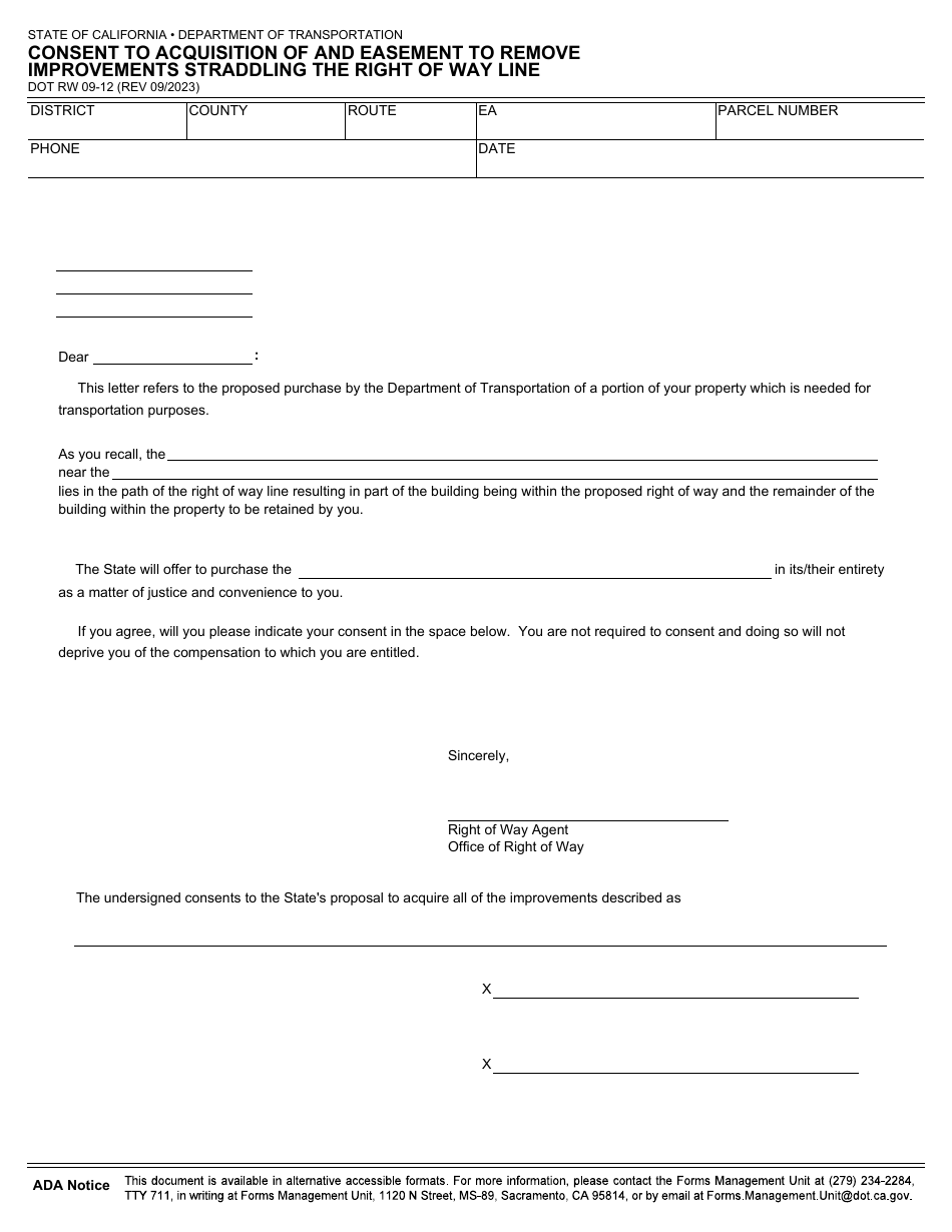 Form DOT RW09-12 - Fill Out, Sign Online and Download Fillable PDF ...