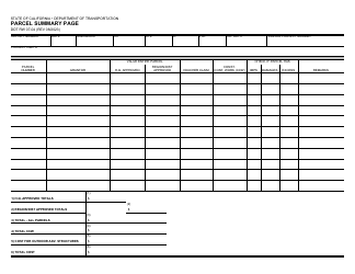 Form DOT RW07-04 Parcel Summary Page - California