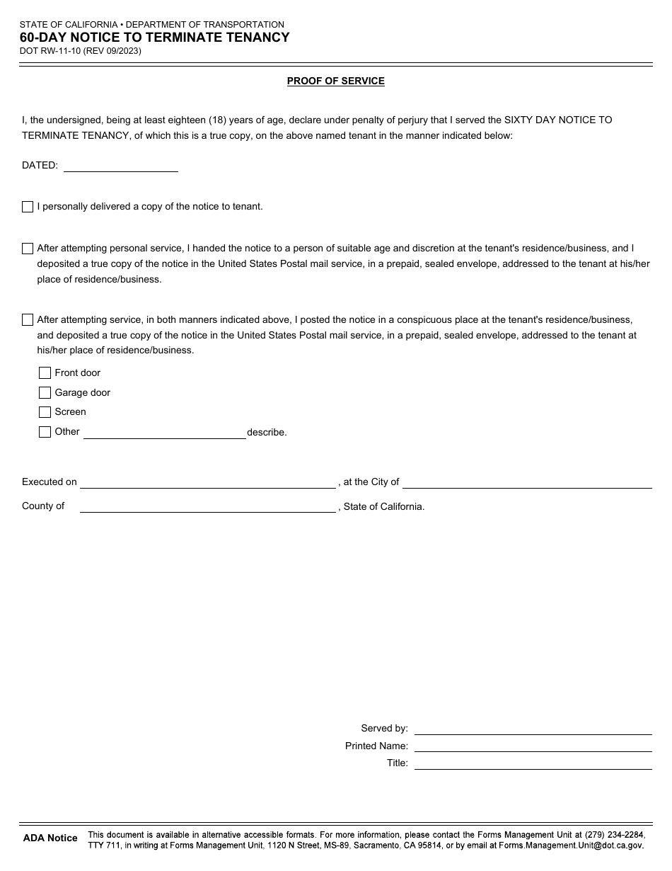Form DOT RW11-10 60-day Notice to Terminate Tenancy - California, Page 2