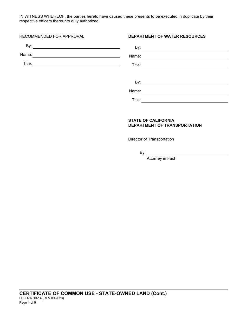 Form DOT RW13-14 Certificate of Common Use Department of Water Resources Certificate of Common Use (State-Owned Land) - California, Page 4